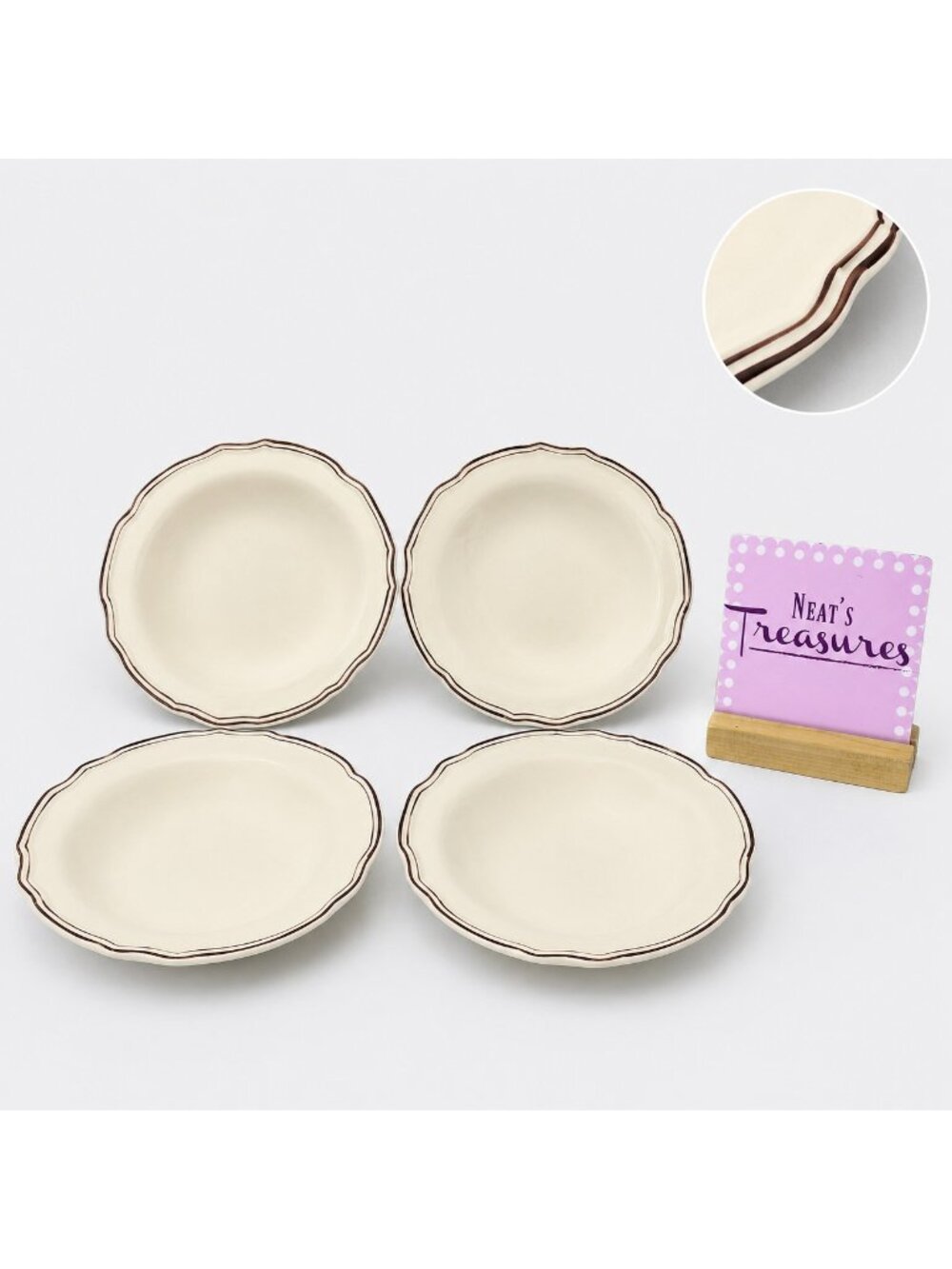 Bordallo Pinheiro Portugal CHAMBORD Scalloped Cream Soup Ceral Bowls Set of 4